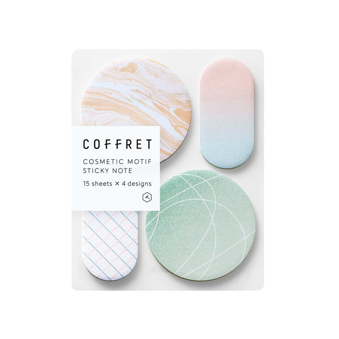 Peacock Green - HITOTOKI Coffret cosmetic sticky notes set with rounded pastel shapes and branded backing card.