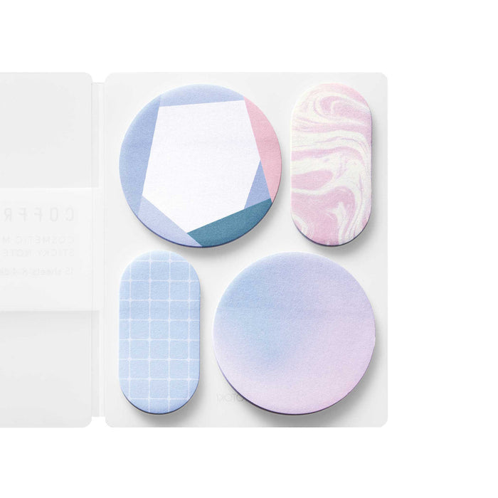 Lilac HITOTOKI Coffret cosmetic sticky notes featuring circular and oval pastel designs.