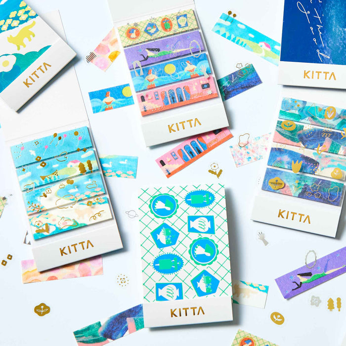 KITTA collage washi stickers assortment displayed with multiple colourful sticker sheets.