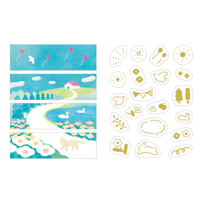 Close-up of KITTA collage washi stickers showing small patterned icons and motifs.