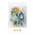 Lifestyle - Front view of a KITTA flake washi stickers pack featuring illustrated designs.