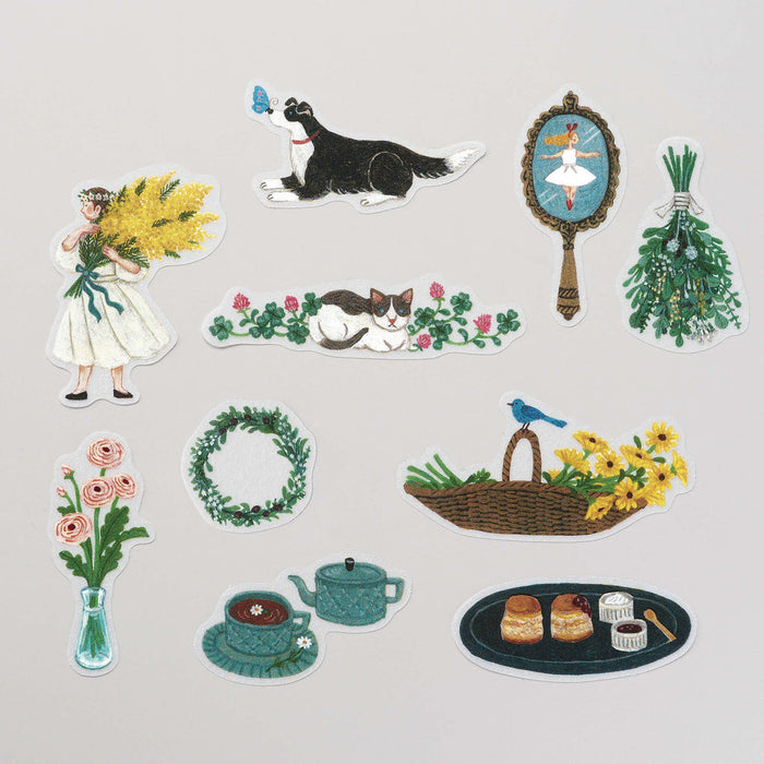 KITTA flake washi stickers with botanical and nature-inspired illustrations.
