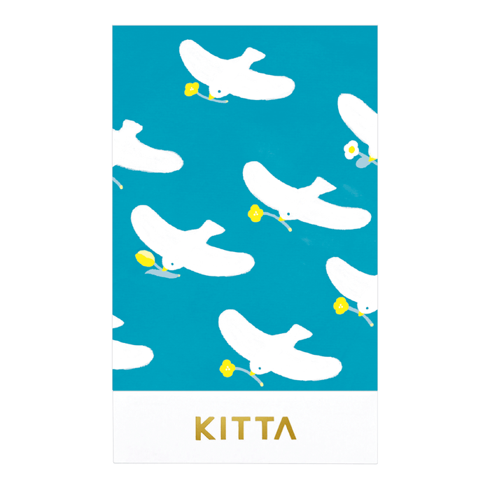 Close-up of KITTA Jabara washi stickers with blue bird illustration pattern.