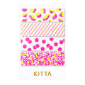 Graphics - KITTA special washi sticker displayed with pink and yellow colour patterned designs.