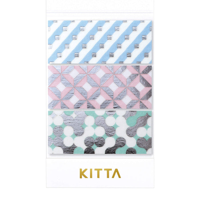 KITTA wide washi stickers featuring geometric patterns in soft pastel colours.