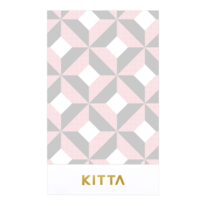 Single sheet of KITTA wide geometric washi stickers with repeating angular and tessellated designs.