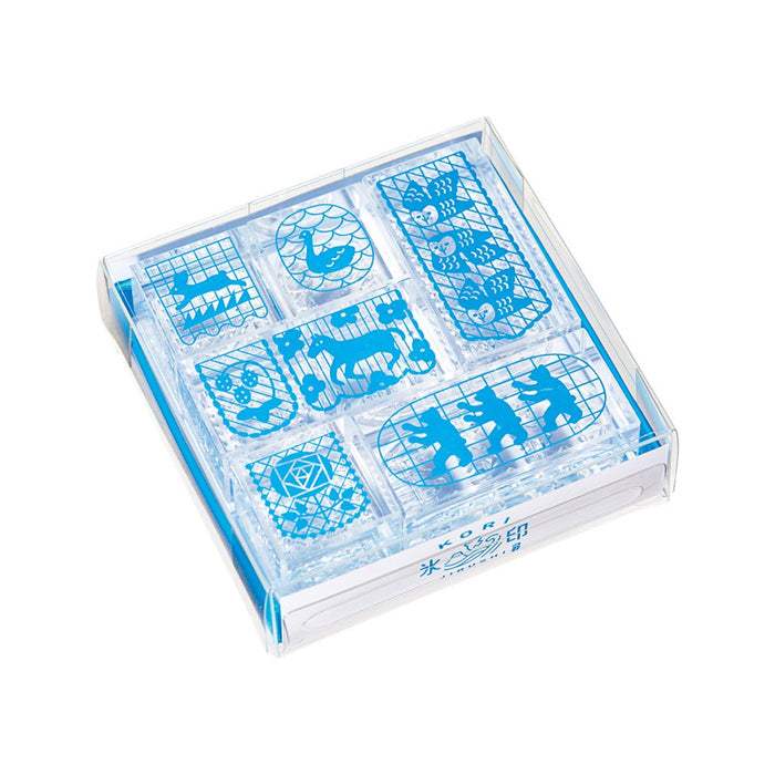 Flag set - Individual Kori Jirushi clear stamp set shown in transparent square case.