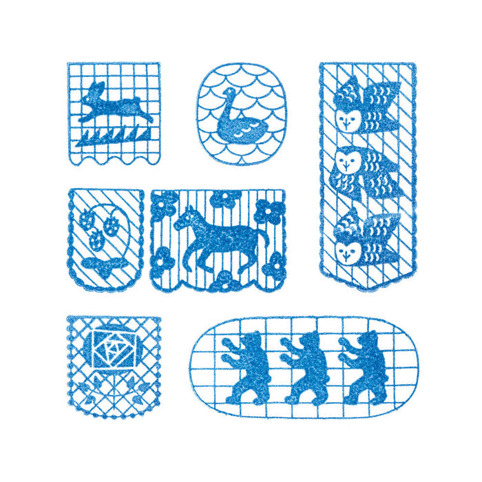 Flag set - Sample stamped impressions from Kori Jirushi clear stamps displayed on paper.