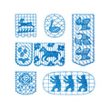Flag set - Sample stamped impressions from Kori Jirushi clear stamps displayed on paper.