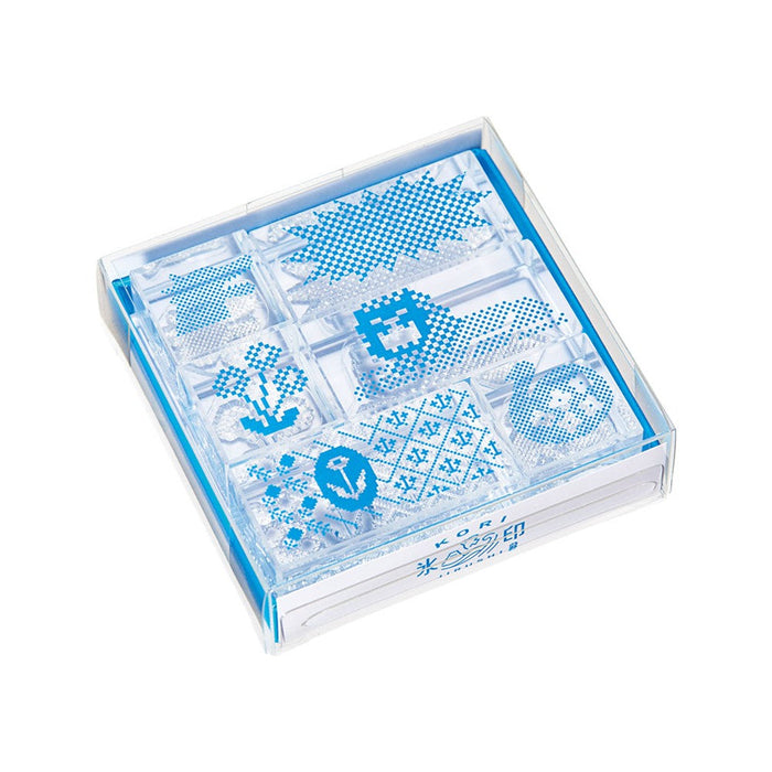 Dot set - ndividual Kori Jirushi clear stamp set shown in transparent square case.