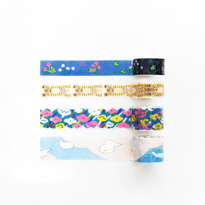 Multiple SODA 20mm masking tape designs arranged together on a desk.