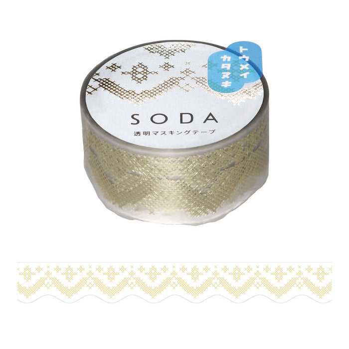 Cross Stitch - Decorative strip of SODA foil and die-cut masking tape showing repeating metallic pattern.