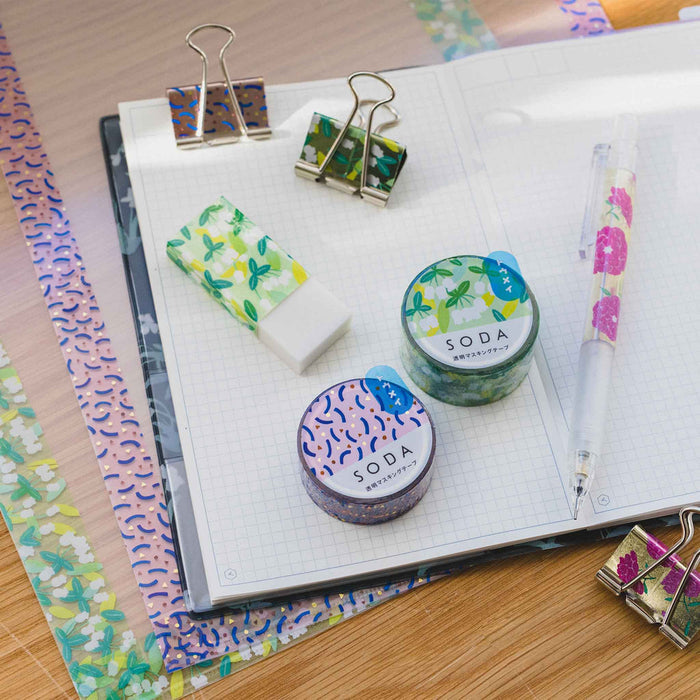 SODA foil masking tape 15mm applied to a notebook page for decorative accents.