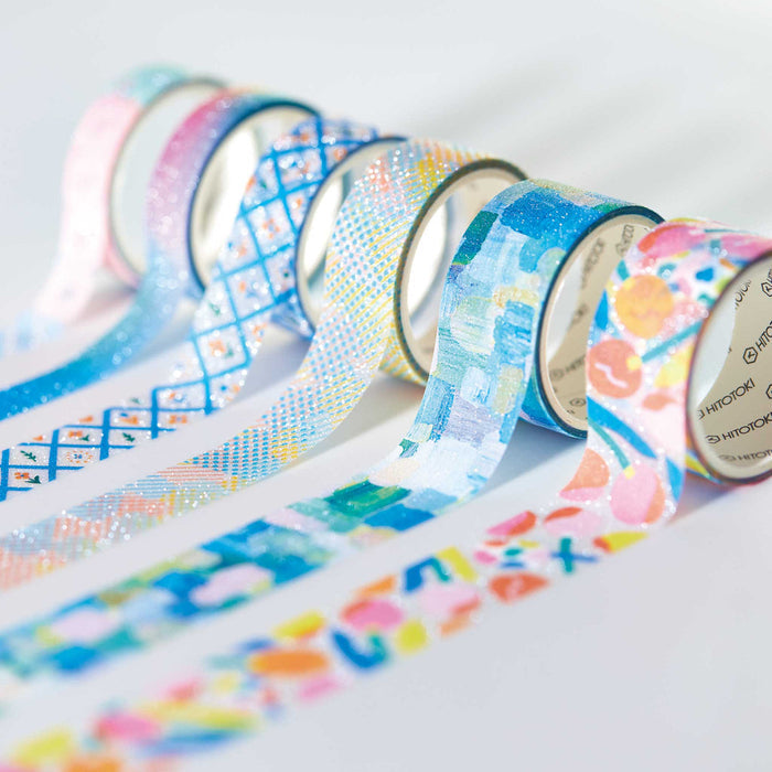 Assorted SODA glitter masking tape rolls arranged together on a clean surface.