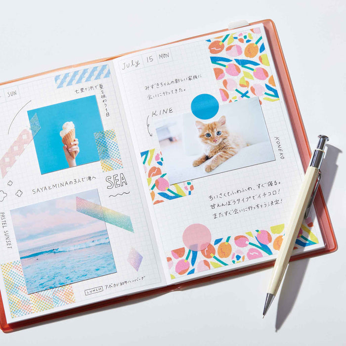 SODA glitter geometry masking tape applied to a journal page alongside stationery and decorative elements.