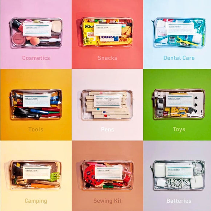Assorted Kokuyo Classical pen pouches displayed in multiple colours.
