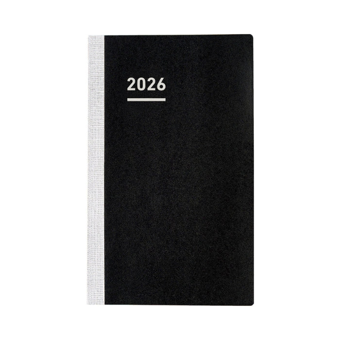 Front cover of Kokuyo Jibun Techo Biz 2026 A5 Slim Diary Refill in black with minimalist silver spine design.