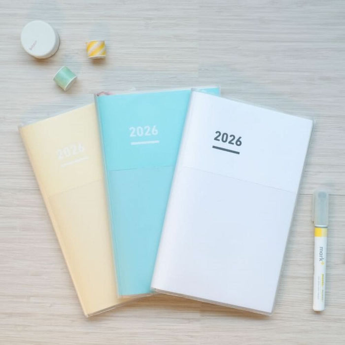Kokuyo Jibun Techo Mini Diary 2026 - B6 Slim Planner, shown from the front.