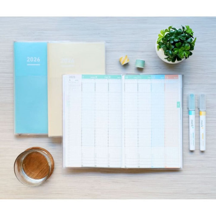 Kokuyo Jibun Techo Mini Diary 2026 - B6 Slim Planner, shown from another angle.