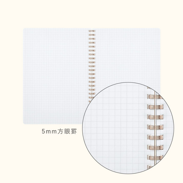 KOKUYO ME Soft Ring Notebook A5 open to display its 5mm grid pages.