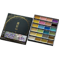 Kuretake Gansai Tambi metallic colours watercolour paint set of 24, open with visible pans.