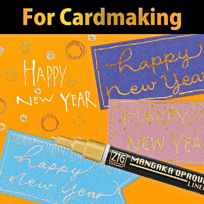 Kuretake ZIG Cartoonist Mangaka Opaque Liner used for cardmaking on coloured paper.