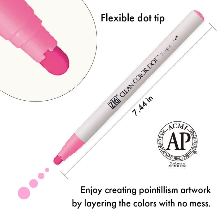 Full view of the pink marker, showing the flexible dot tip and 0.5mm fine tip.