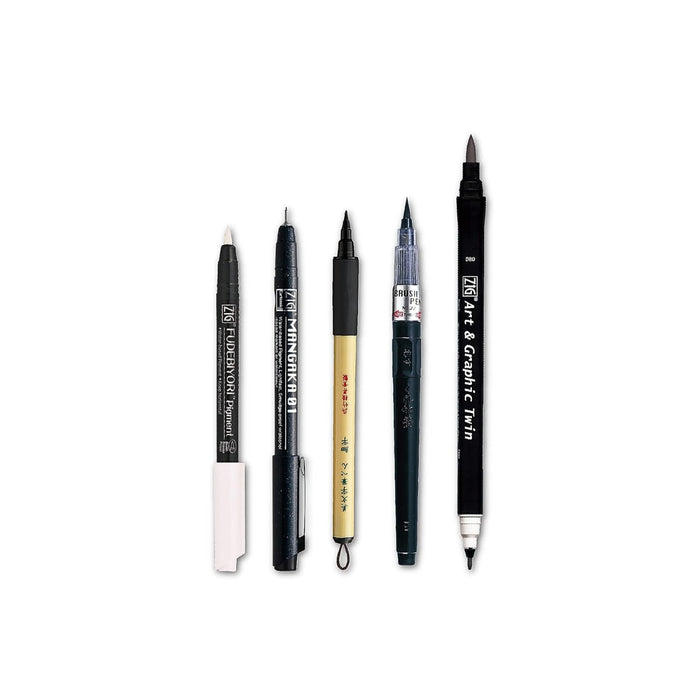 Kuretake ZIG Inktober Illustration Basic Set 2 pens laid out showing different nib types.
