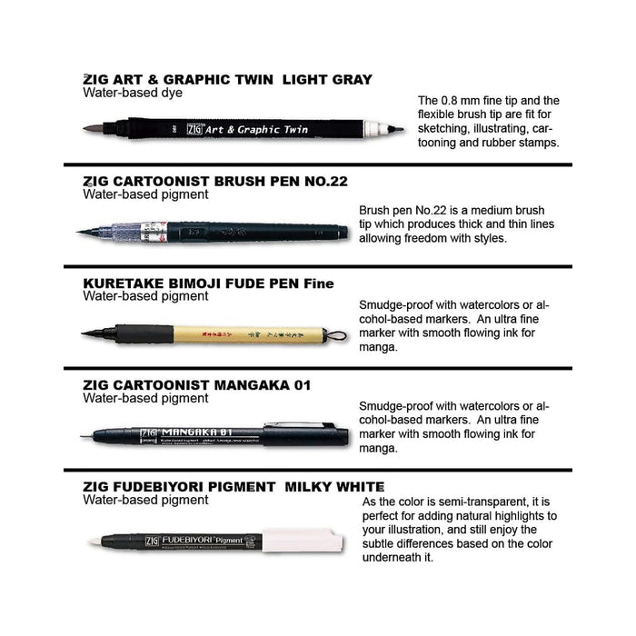 Instruction and product information card for Kuretake ZIG Inktober Illustration Basic Set 2.