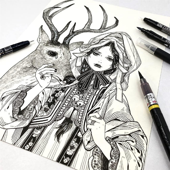 Manga style illustration created using Kuretake ZIG Inktober Illustration Basic Set 2.