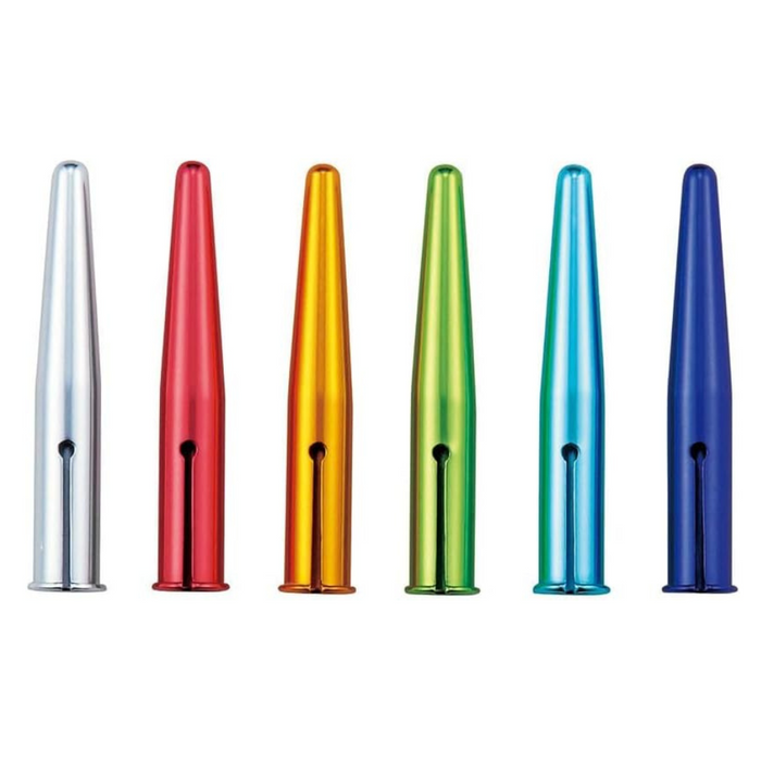 Kutsuwa Coloured Aluminium Pencil Caps – pack of 6, shown from the front.