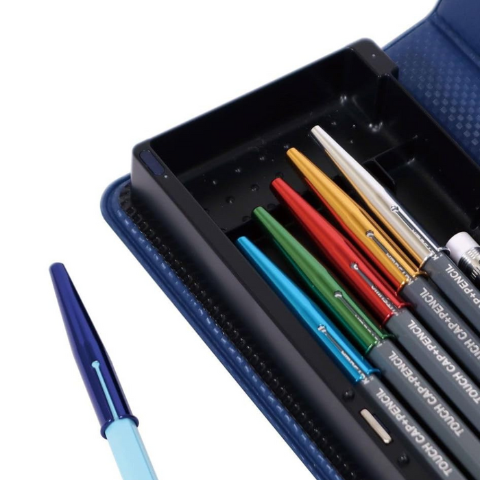 Kutsuwa Coloured Aluminium Pencil Caps – pack of 6, shown from another angle.
