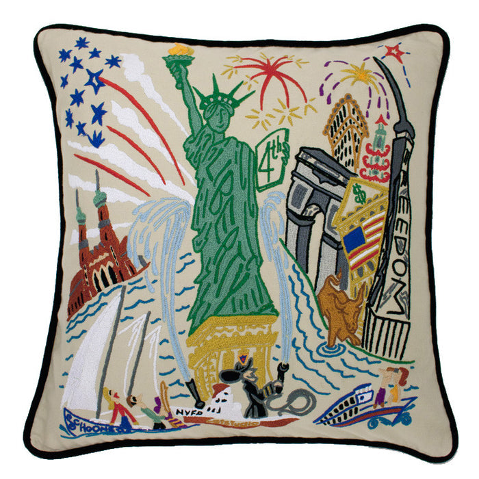 Lady Liberty Hand-Embroidered Pillow