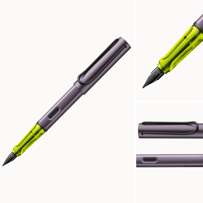 LAMY AL-star Fountain Pen Special Edition Aubergine / Denim, detail view of the design.