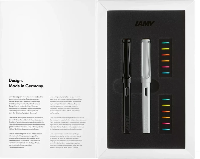 LAMY Safari Multicolour Special Edition Fountain Pen Set – All White & All Black, detail view of the design.
