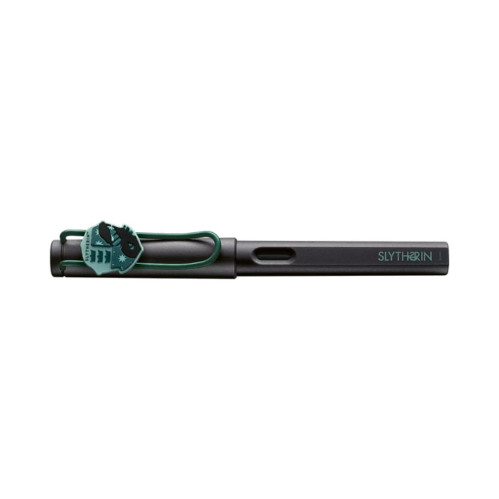 The Journal Shop - Side profile of the Lamy Safari Slytherin Fountain Pen highlighting its sleek matte finish and engraved “Slytherin” text.