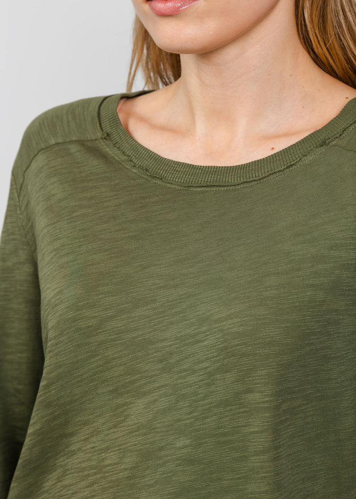 Elliott Lauren Lenny Long Sleeve Rib Trim Tee in Olive available at Barbara Katz