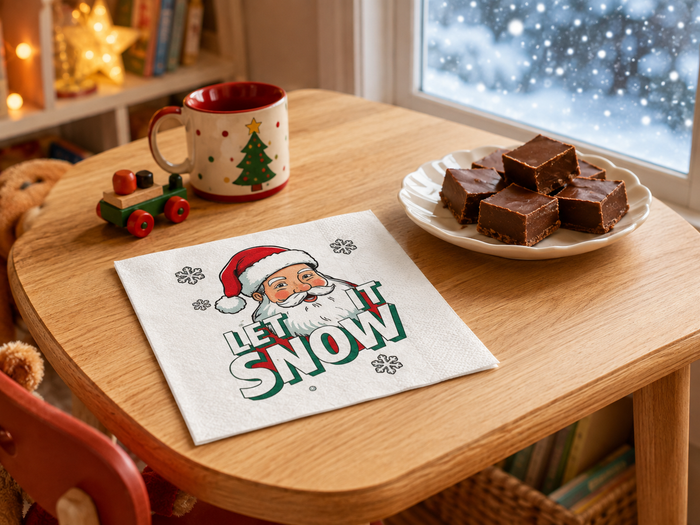 Let It Snow Santa Cocktail Napkins, 50-Pack, 3-ply, Christmas & Holiday Parties, Table Decor Napkins