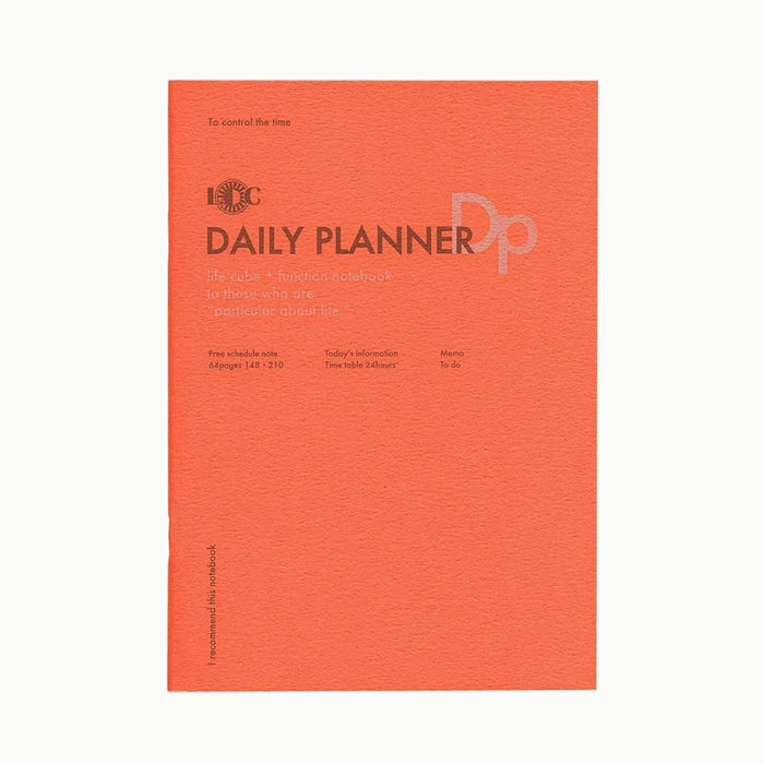 Bright orange cover of the L.C.C Daily Planner notebook with functional layout for detailed scheduling
