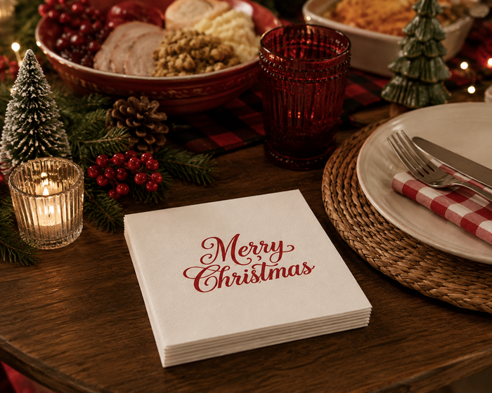 Merry Christmas Cocktail Napkins, Elegant Red, 50-Pack, 3-ply, Christmas Party & Dinner Decor Napkin