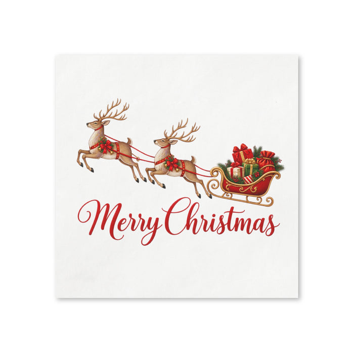 Merry Christmas Reindeer Sleigh Cocktail Napkins, 50-Pack, 3-ply, Elegant Christmas Decor Napkins