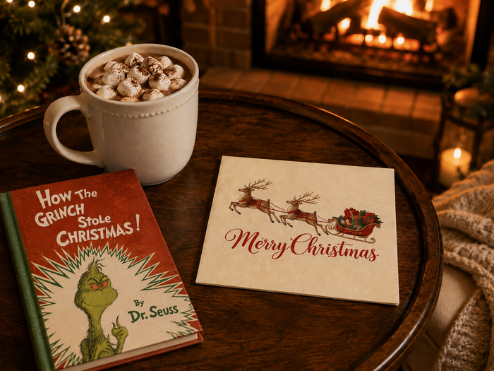 Merry Christmas Reindeer Sleigh Cocktail Napkins, 50-Pack, 3-ply, Elegant Christmas Decor Napkins