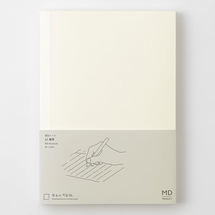 Midori MD Notebook A5 Lined with minimalist cream cover and subtle MD branding.