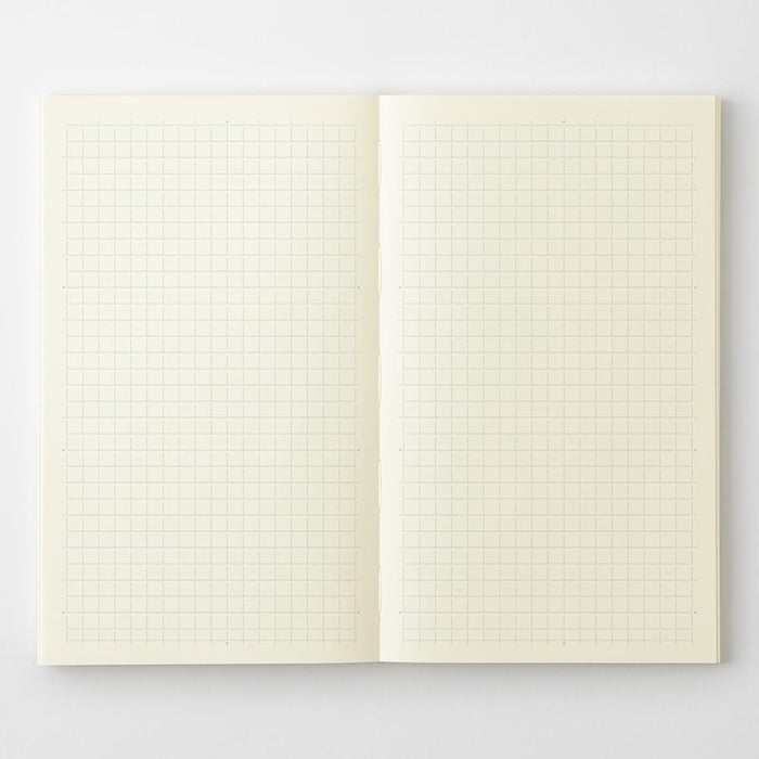 Midori MD Notebook Shinsho B6 Slim Grid opened flat displaying square grid pages.
