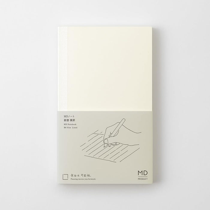 Midori MD Notebook Shinsho B6 Slim Lined with minimalist cream cover and subtle MD branding.