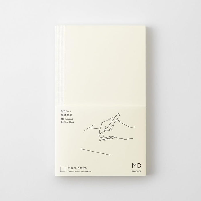 Midori MD Notebook Shinsho B6 Slim Plain with minimalist cream cover and subtle MD branding.