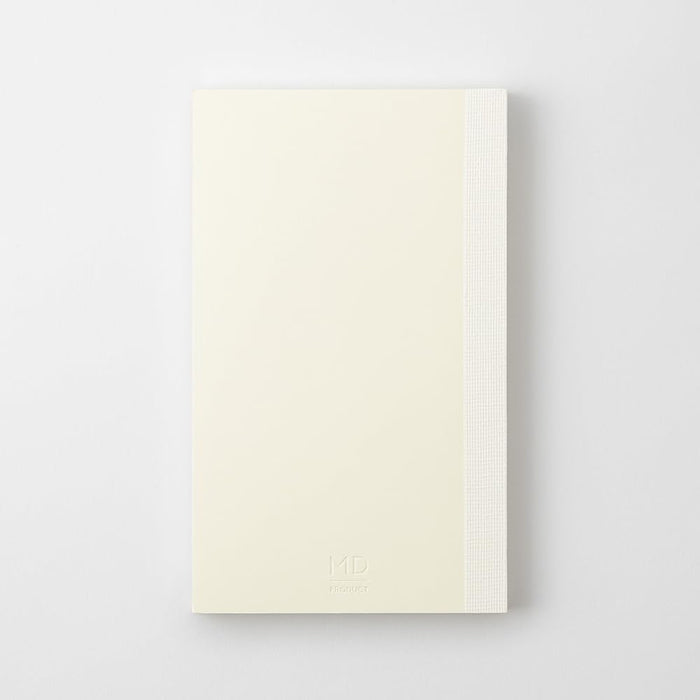 Back view of Midori MD Notebook Shinsho B6 Slim Plain with simple cream cover.