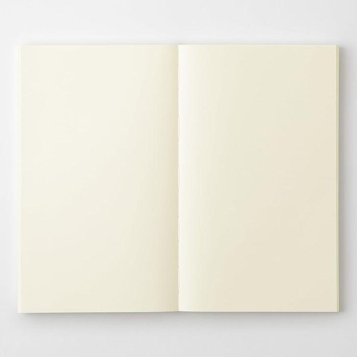 Midori MD Notebook Shinsho B6 Slim Plain opened flat displaying smooth blank pages.