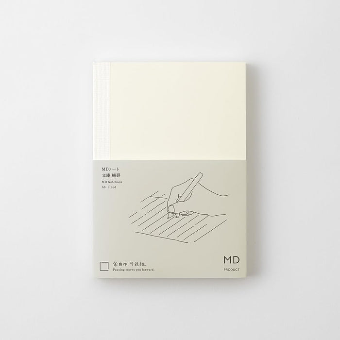 Midori MD Notebook Paperback A6 Ruled with minimalist cream cover and subtle MD branding.
