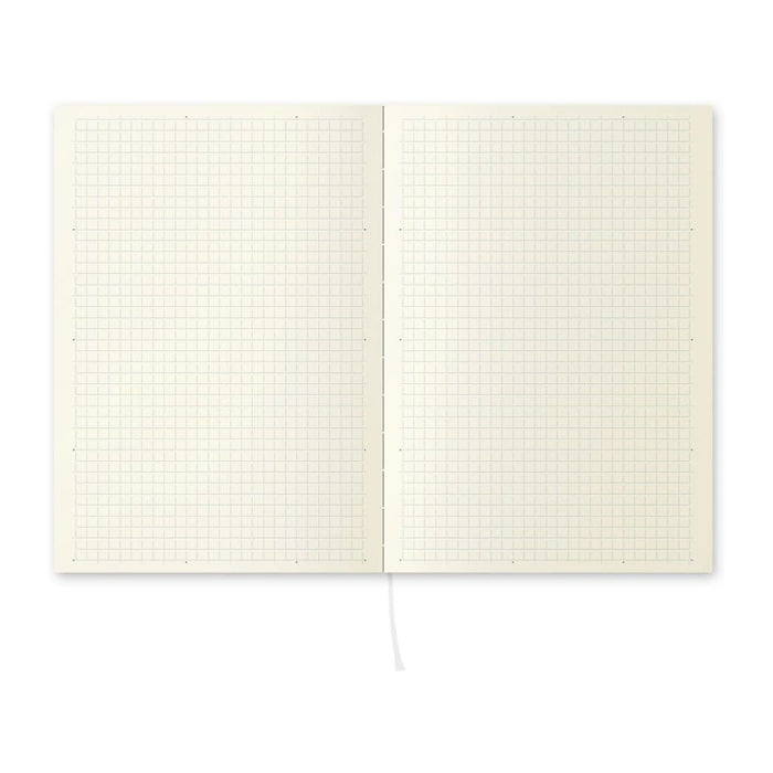 Open Midori MD Paper Notebook A5 Grid displaying side by side, showing close details of grid pages.